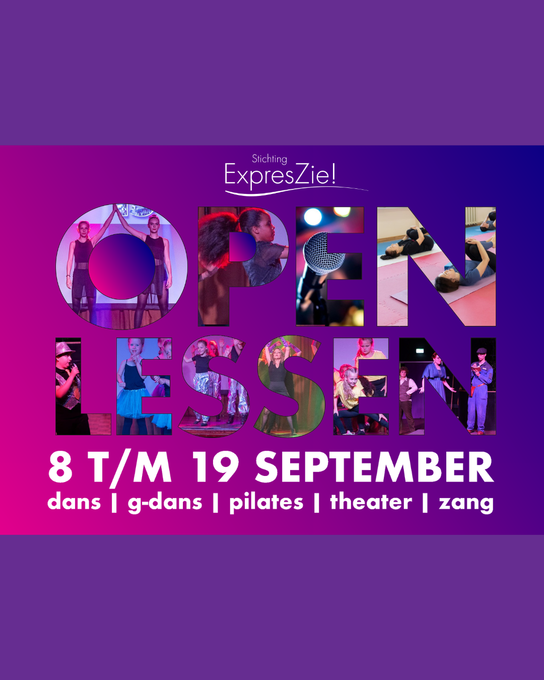 Open lessen: 8 t/m 19 september